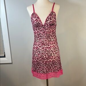 Pink Leopard Print Chemise with Lace Trim